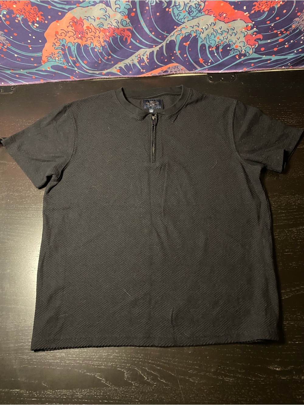 Marc Fisher Black Short-Sleeve Zip-Front Textured Tee